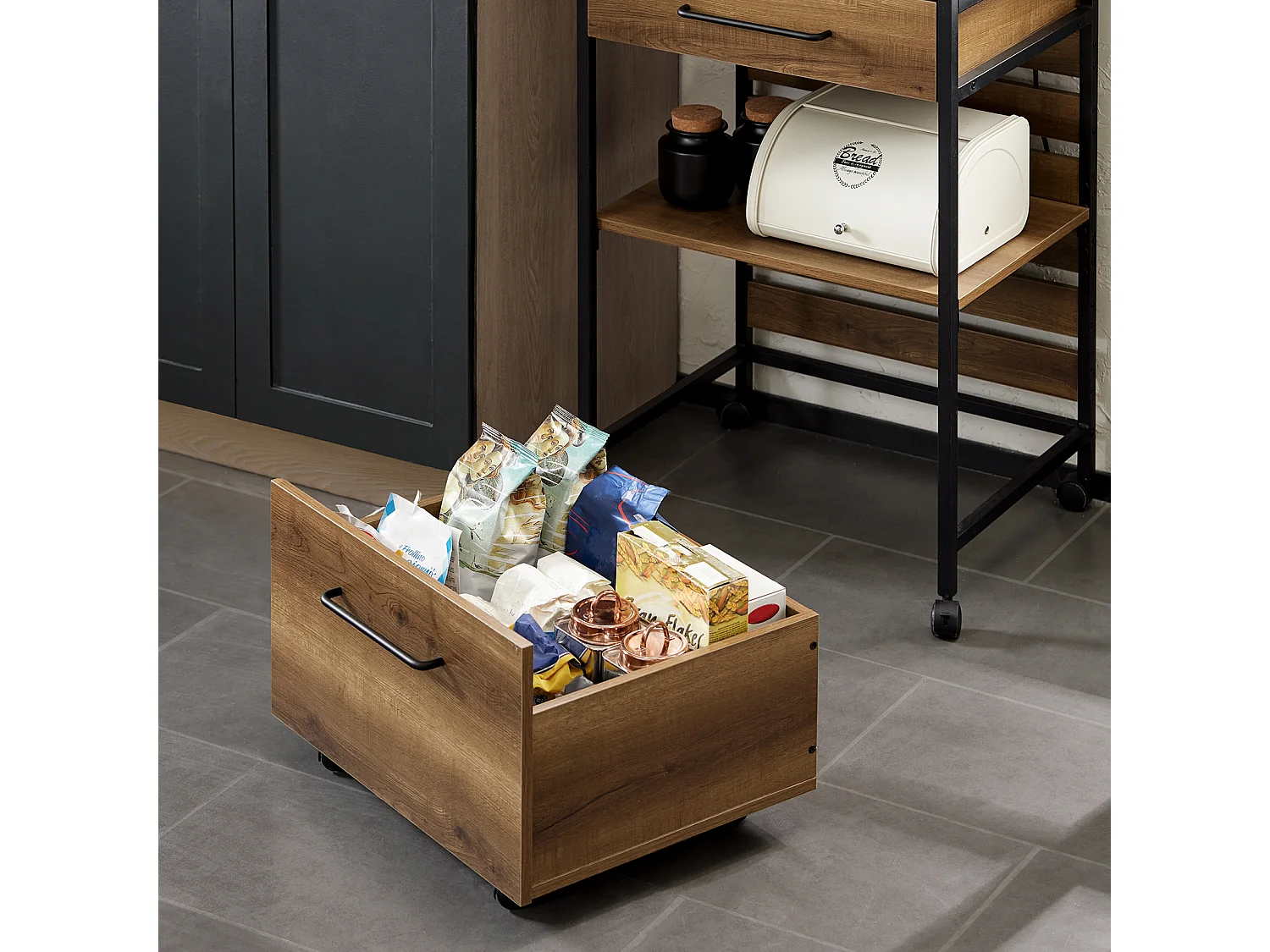 SoBuy FKW118-PF Desserte de Cuisine Roulante Chariot de Cuisine Meuble de Rangement à roulettes Multifonctionnel avec 2 Tiroirs et Etagère