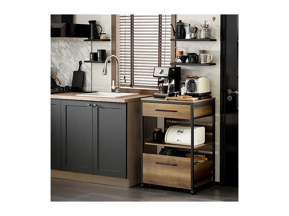 SoBuy FKW118-PF Desserte de Cuisine Roulante Chariot de Cuisine Meuble de Rangement à roulettes Multifonctionnel avec 2 Tiroirs et Etagère