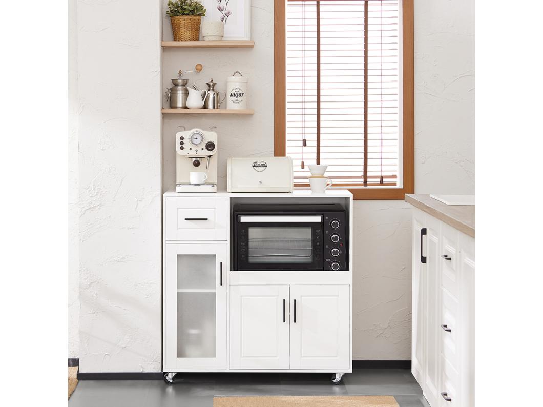 Credenza con ruote Mobile per Microonde da Cucina con 1 Cassetto, 3 Ante Armadio cucina 89x40x89cm coolore bianco FSB78-W SoBuy