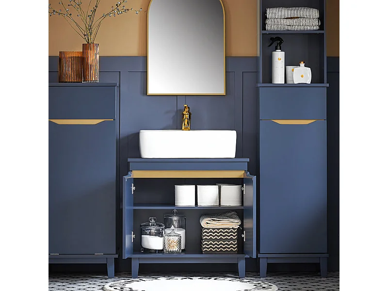 SoBuy Wastafelmeubel, 2-deurs wastafelmeubel, badkameropbergmeubel, opbergkast, donkerblauw, L60 x D30 x H59 cm, BZR113-B