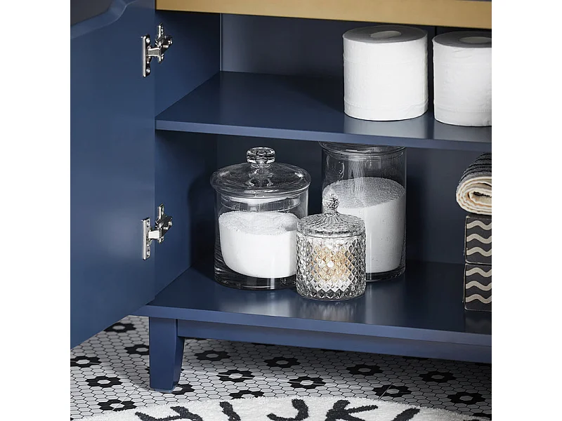 SoBuy Wastafelmeubel, 2-deurs wastafelmeubel, badkameropbergmeubel, opbergkast, donkerblauw, L60 x D30 x H59 cm, BZR113-B