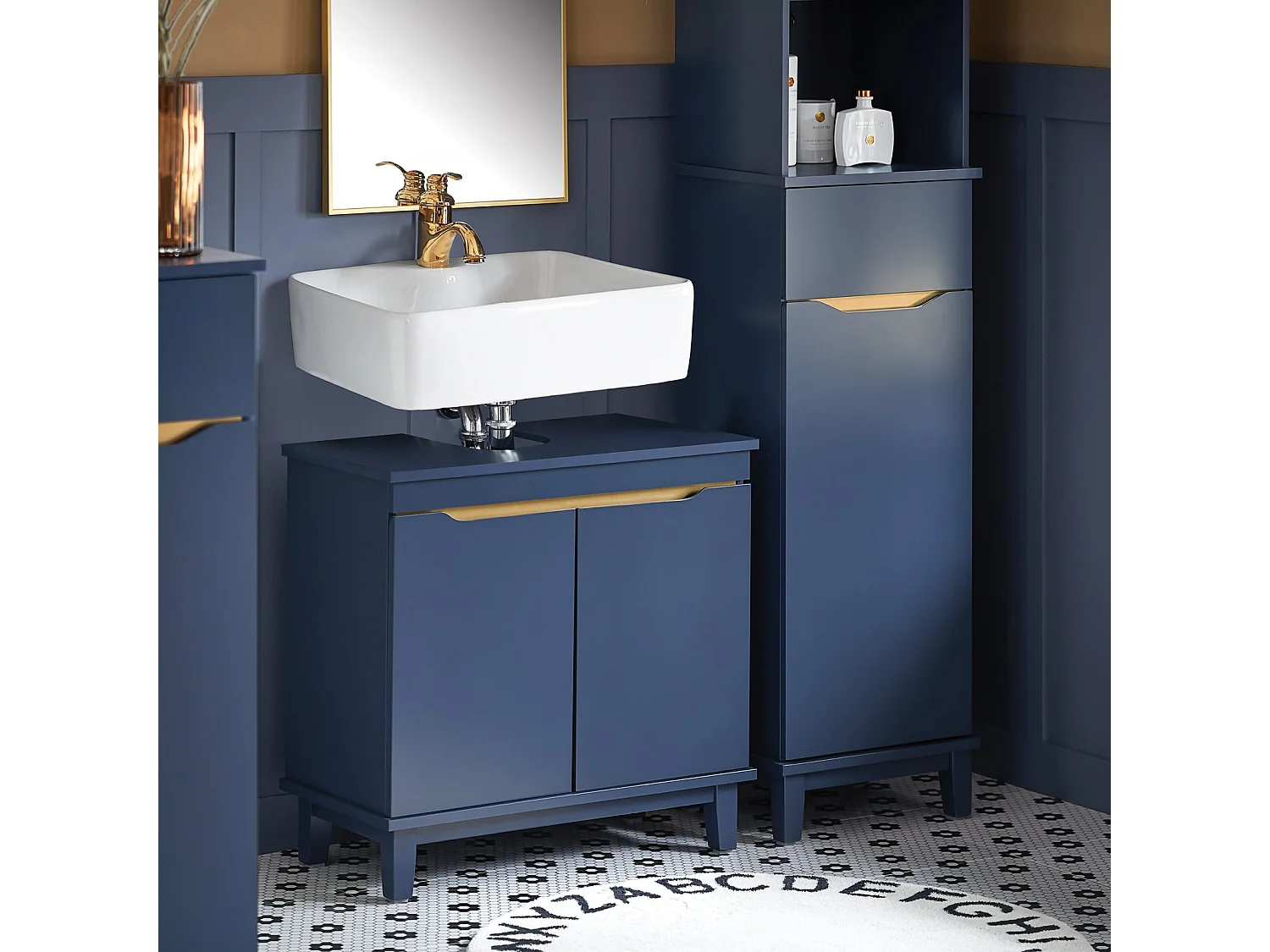 SoBuy Wastafelmeubel, 2-deurs wastafelmeubel, badkameropbergmeubel, opbergkast, donkerblauw, L60 x D30 x H59 cm, BZR113-B