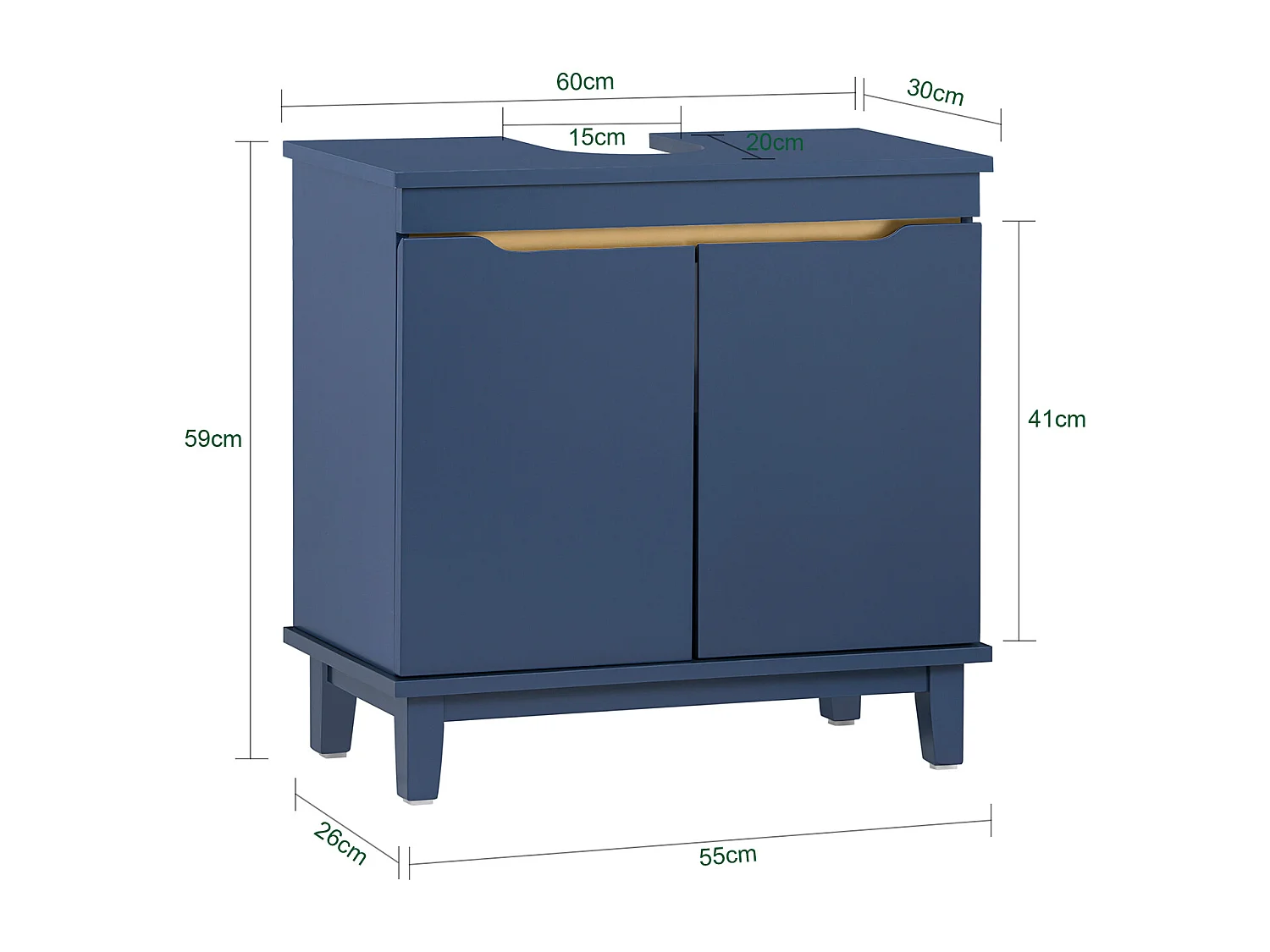 SoBuy Wastafelmeubel, 2-deurs wastafelmeubel, badkameropbergmeubel, opbergkast, donkerblauw, L60 x D30 x H59 cm, BZR113-B
