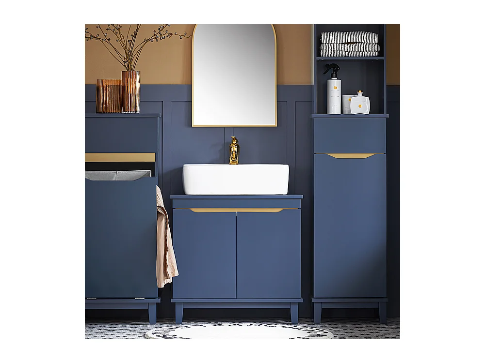 SoBuy Meuble sous-Lavabo, Meuble sous-Vasque à 2 Portes, Meuble de Rangement de Salle de Bain, Placard de Rangement, Bleu foncé, L60 x P30 x H59 cm, BZR113-B