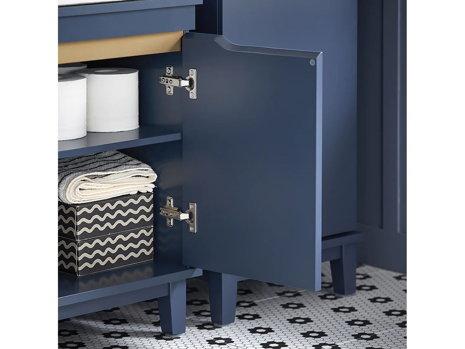 SoBuy Meuble sous-Lavabo, Meuble sous-Vasque à 2 Portes, Meuble de Rangement de Salle de Bain, Placard de Rangement, Bleu foncé, L60 x P30 x H59 cm, BZR113-B