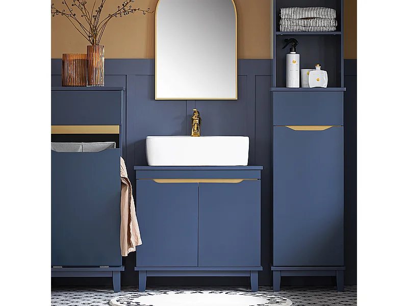 SoBuy Meuble sous-Lavabo, Meuble sous-Vasque à 2 Portes, Meuble de Rangement de Salle de Bain, Placard de Rangement, Bleu foncé, L60 x P30 x H59 cm, BZR113-B