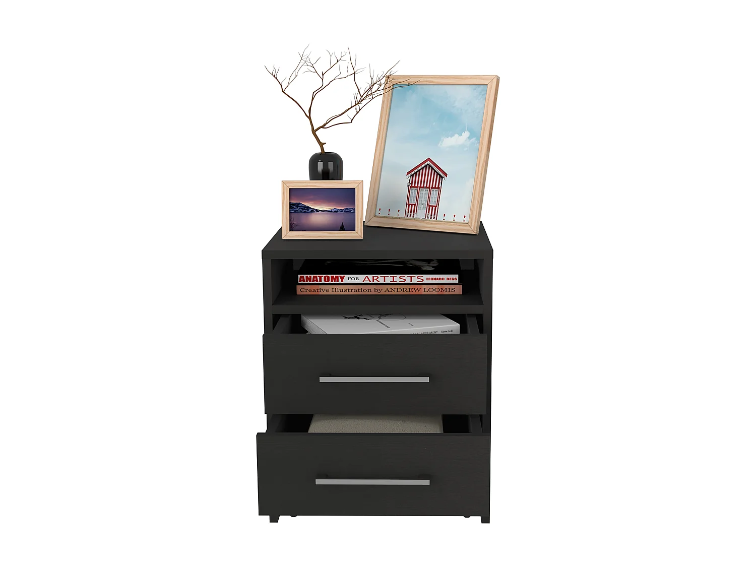 Comodino galleggiante Adele, con ripiano aperto e 1 cassetto , 29.5 cm X 35.6 cm X 33.6 cm , Nero