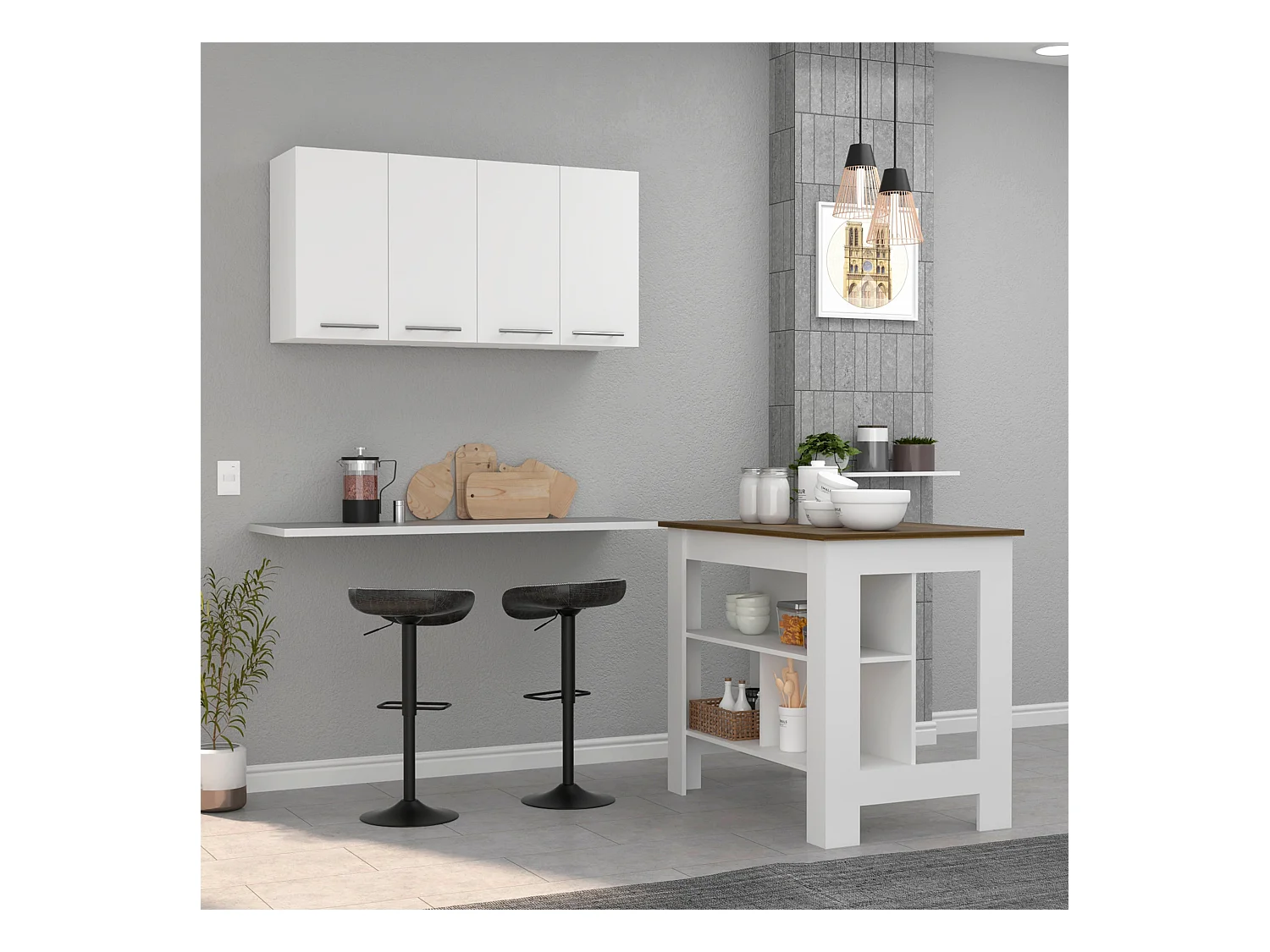 Ensemble Caledon, 35.4/60 cm Al X 103/120 An cm X 70/33.5 P cm, Blanc / caramel