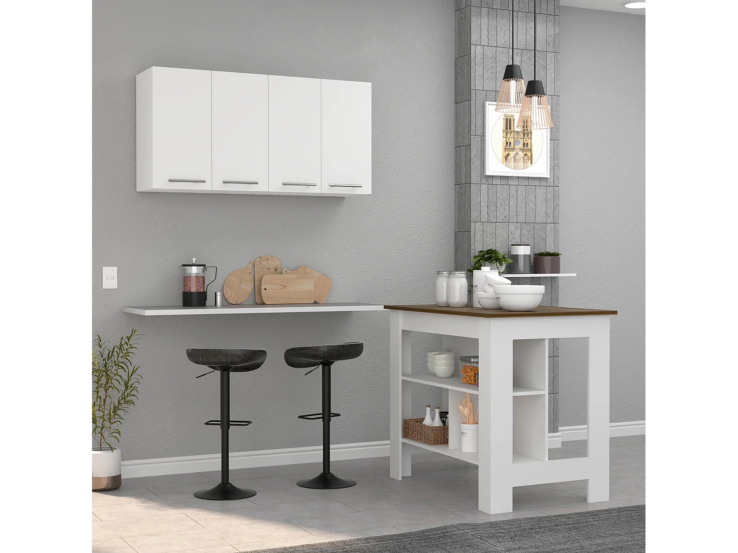 Ensemble Caledon, 35.4/60 cm Al X 103/120 An cm X 70/33.5 P cm, Blanc / caramel