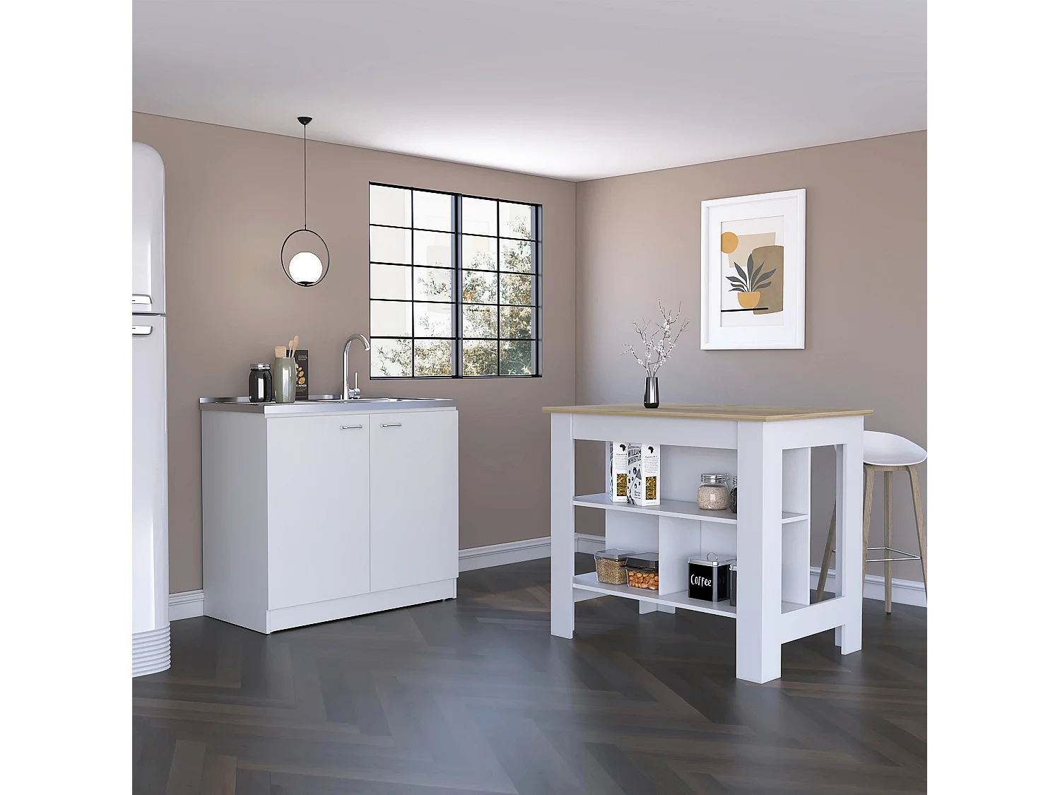 Conjunto Phoenix de Cocina, Isla de Cocina + Mueble de Cocina con fregadero