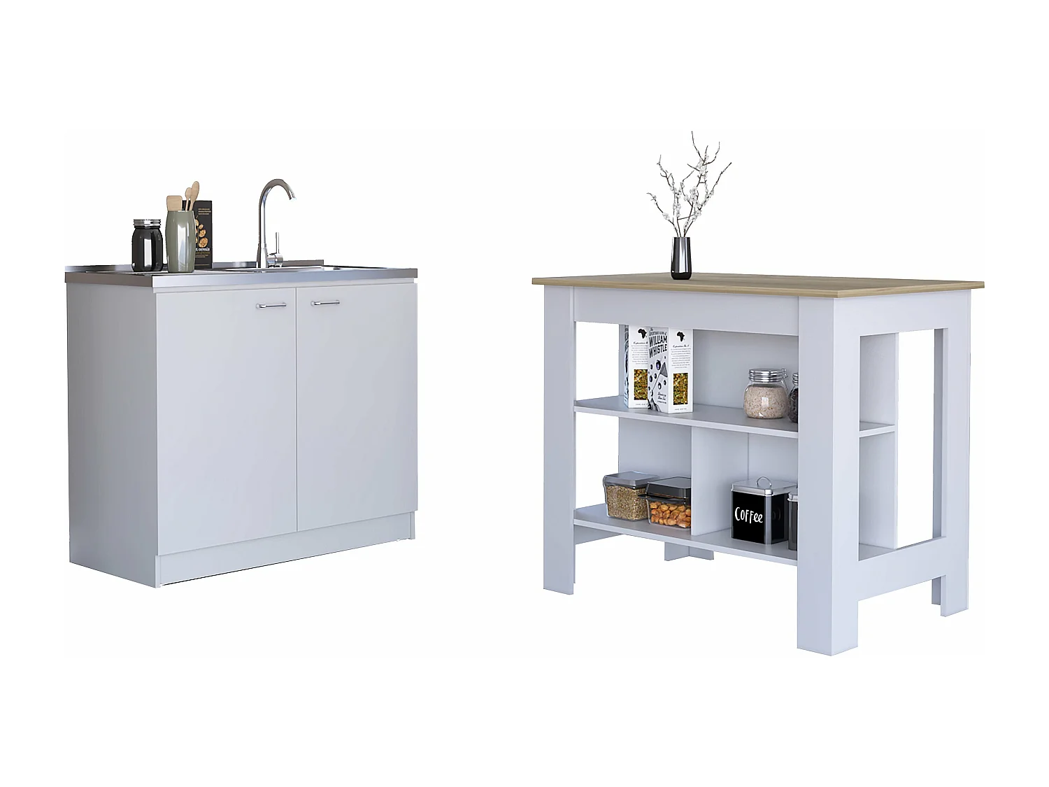 Conjunto Phoenix de Cocina, Isla de Cocina + Mueble de Cocina con fregadero