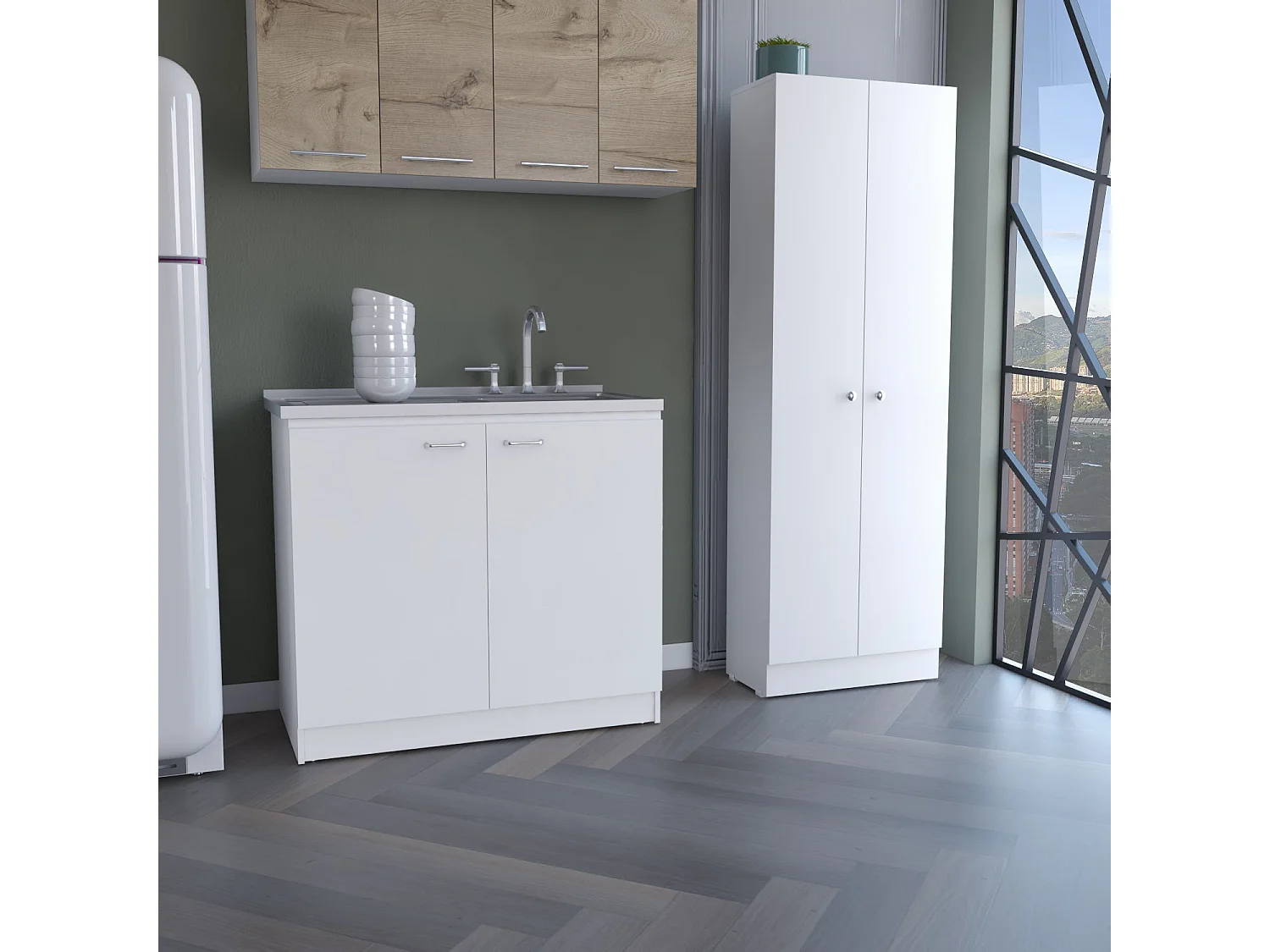 Conjunto Belmont de Cocina, Mueble con Fregadero + Armario Multifuncional