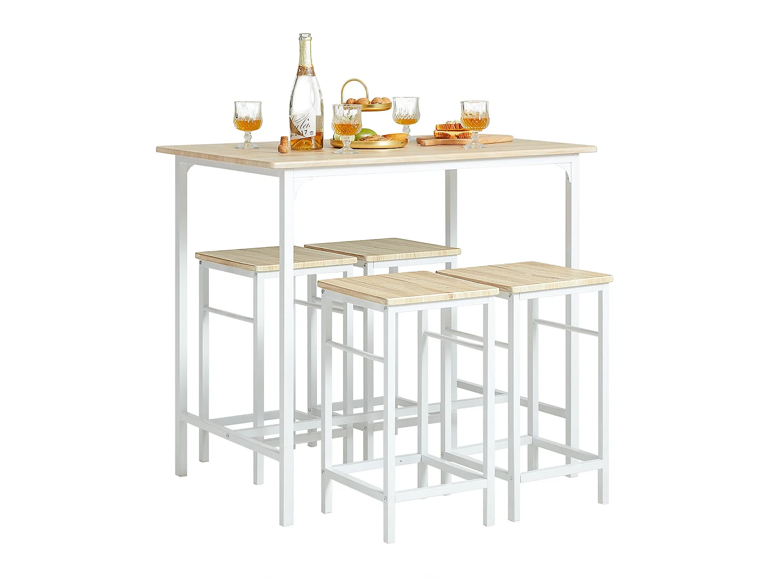 Set de 1 Table + 4 Tabourets Ensemble, Table de Bar Bistrot + 4 Tabourets avec Repose-Pieds Table Haute Cuisine SoBuy OGT11-WN