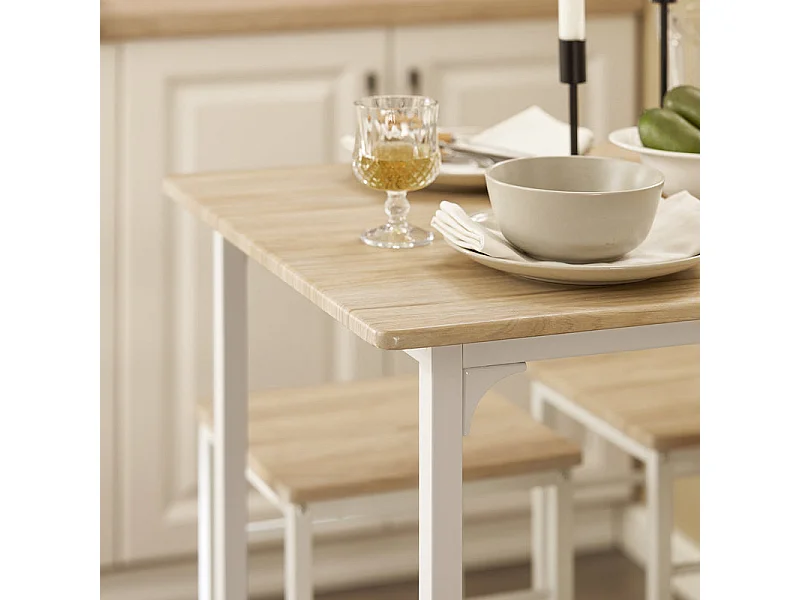 Set de 1 Table + 4 Tabourets Ensemble, Table de Bar Bistrot + 4 Tabourets avec Repose-Pieds Table Haute Cuisine SoBuy OGT11-WN