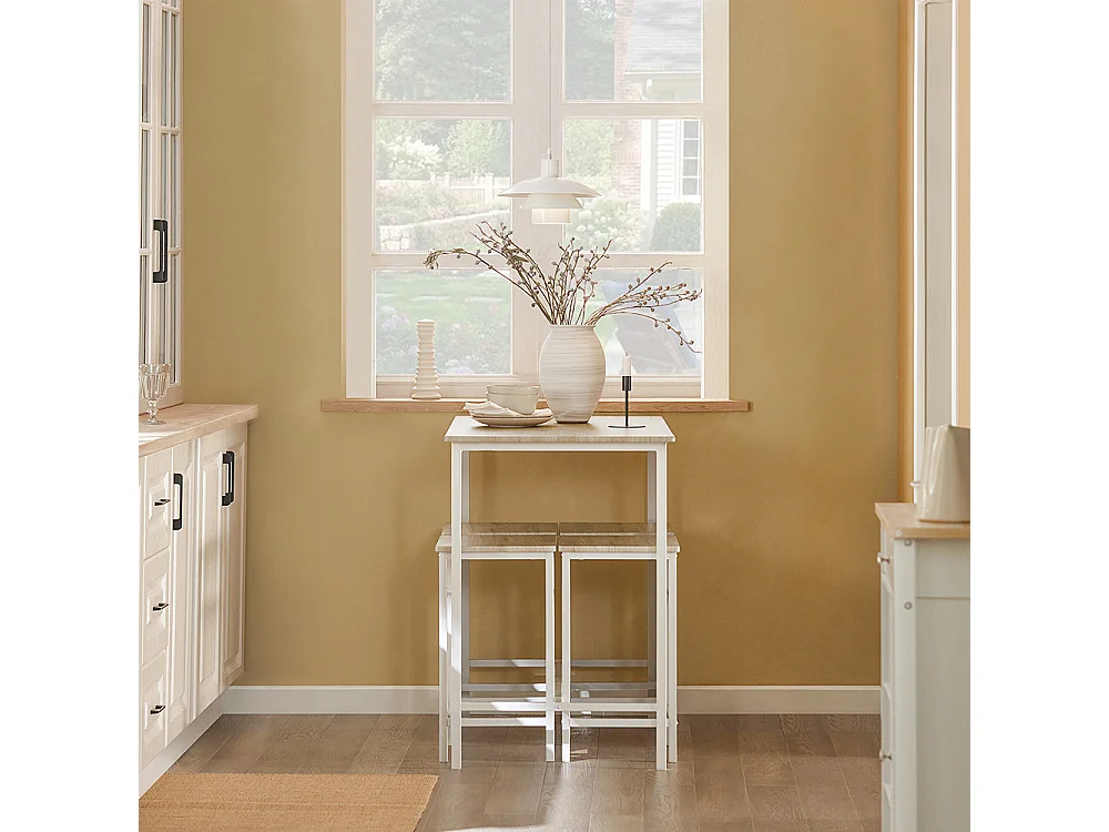 Set de 1 Table + 4 Tabourets Ensemble, Table de Bar Bistrot + 4 Tabourets avec Repose-Pieds Table Haute Cuisine SoBuy OGT11-WN