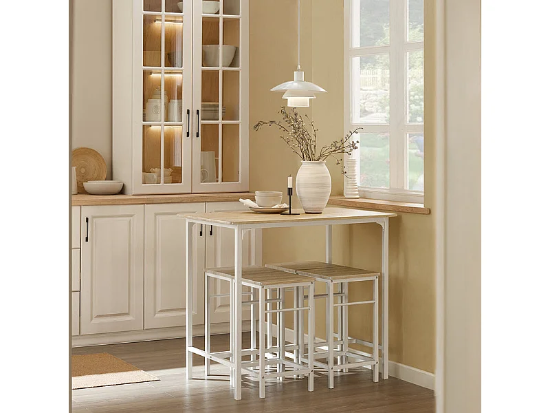 Set de 1 Table + 4 Tabourets Ensemble, Table de Bar Bistrot + 4 Tabourets avec Repose-Pieds Table Haute Cuisine SoBuy OGT11-WN