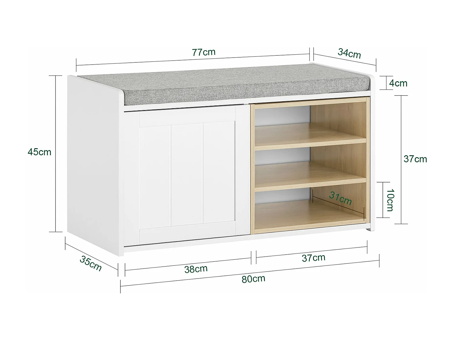 SoBuy FSR109-WN Banc à Chaussures Meuble Chaussures Commode à Chaussures Meuble d’entrée avec Coussin Rembourré et Etagère Amovible