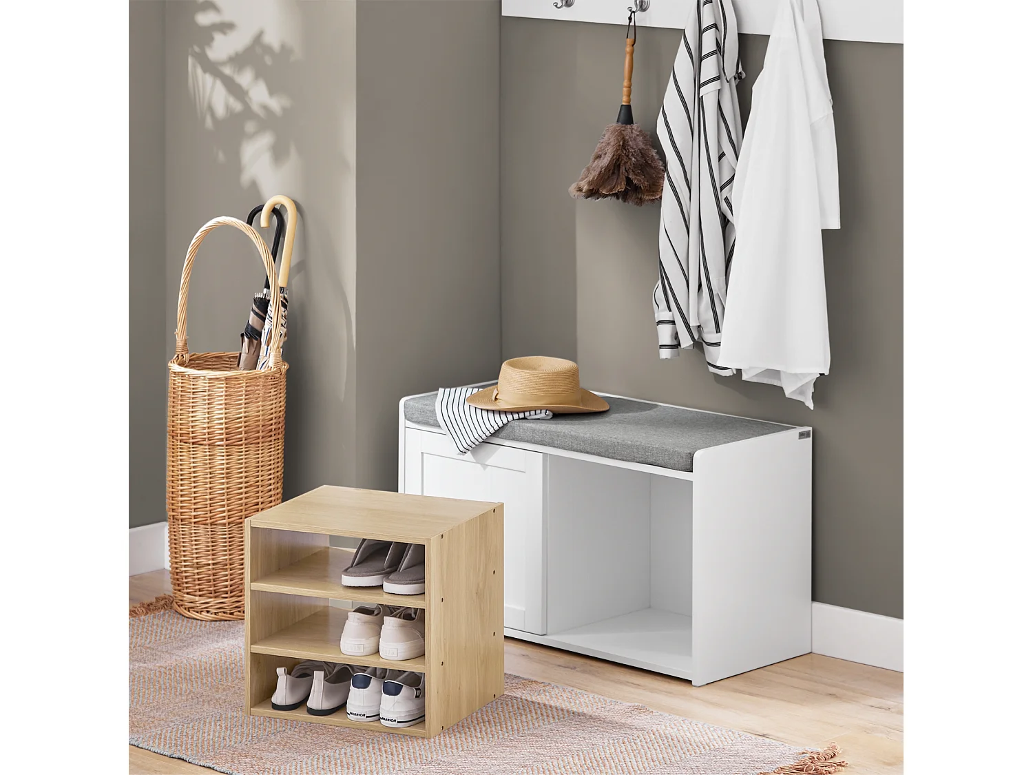 SoBuy FSR109-WN Banc à Chaussures Meuble Chaussures Commode à Chaussures Meuble d’entrée avec Coussin Rembourré et Etagère Amovible