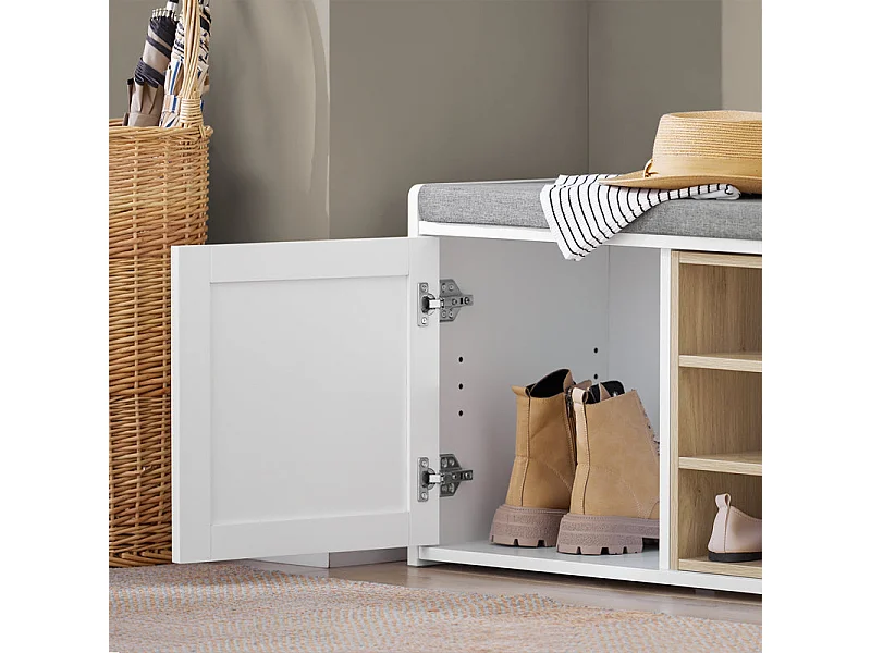 SoBuy FSR109-WN Banc à Chaussures Meuble Chaussures Commode à Chaussures Meuble d’entrée avec Coussin Rembourré et Etagère Amovible