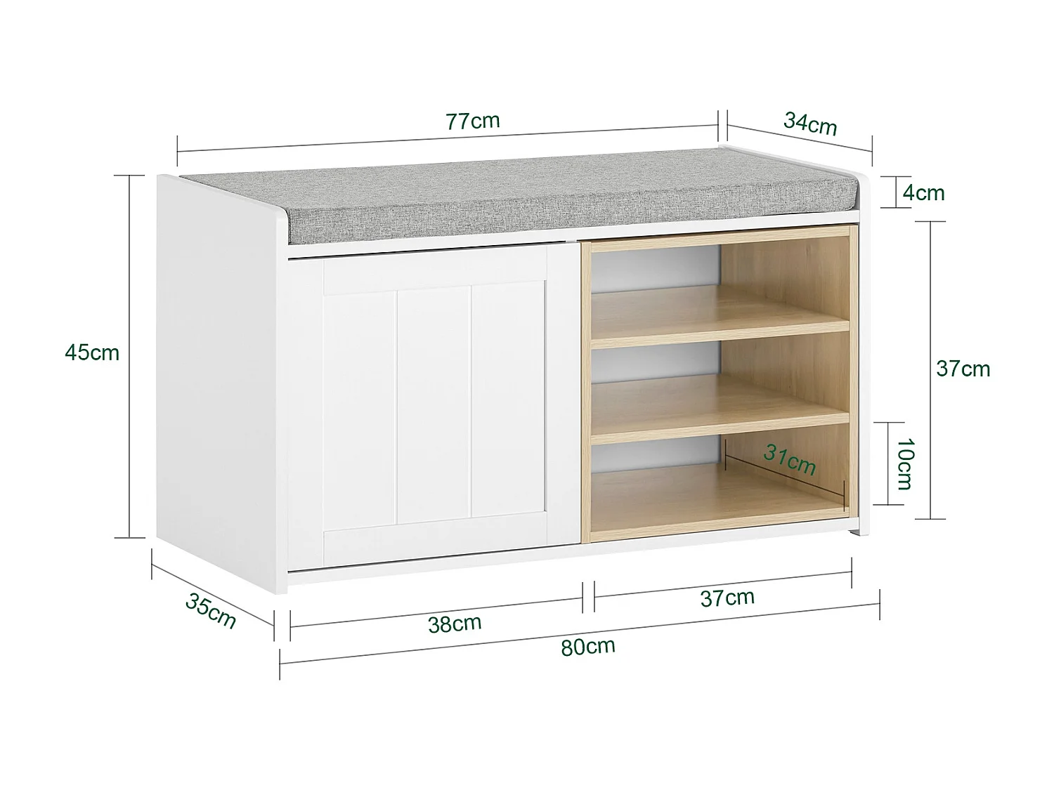 SoBuy FSR109-WN Banc à Chaussures Meuble Chaussures Commode à Chaussures Meuble d’entrée avec Coussin Rembourré et Etagère Amovible
