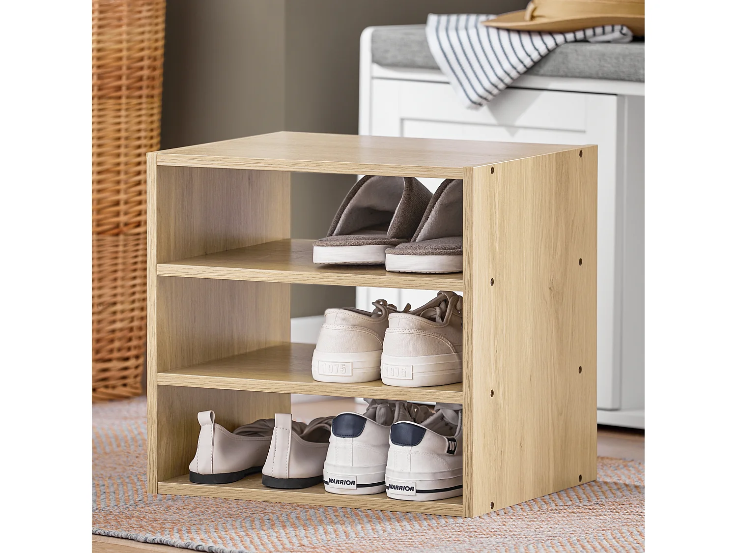 SoBuy FSR109-WN Banc à Chaussures Meuble Chaussures Commode à Chaussures Meuble d’entrée avec Coussin Rembourré et Etagère Amovible