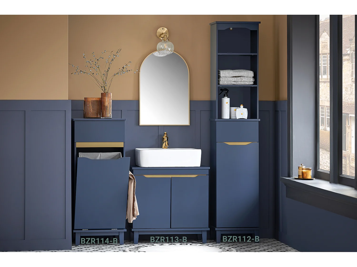 Mobile Alto Da Bagno Mobile Colonna Bagno Salvaspazio Armadio Da Terra Colore Blu 35x30x170 Cm BZR112-B SoBuy