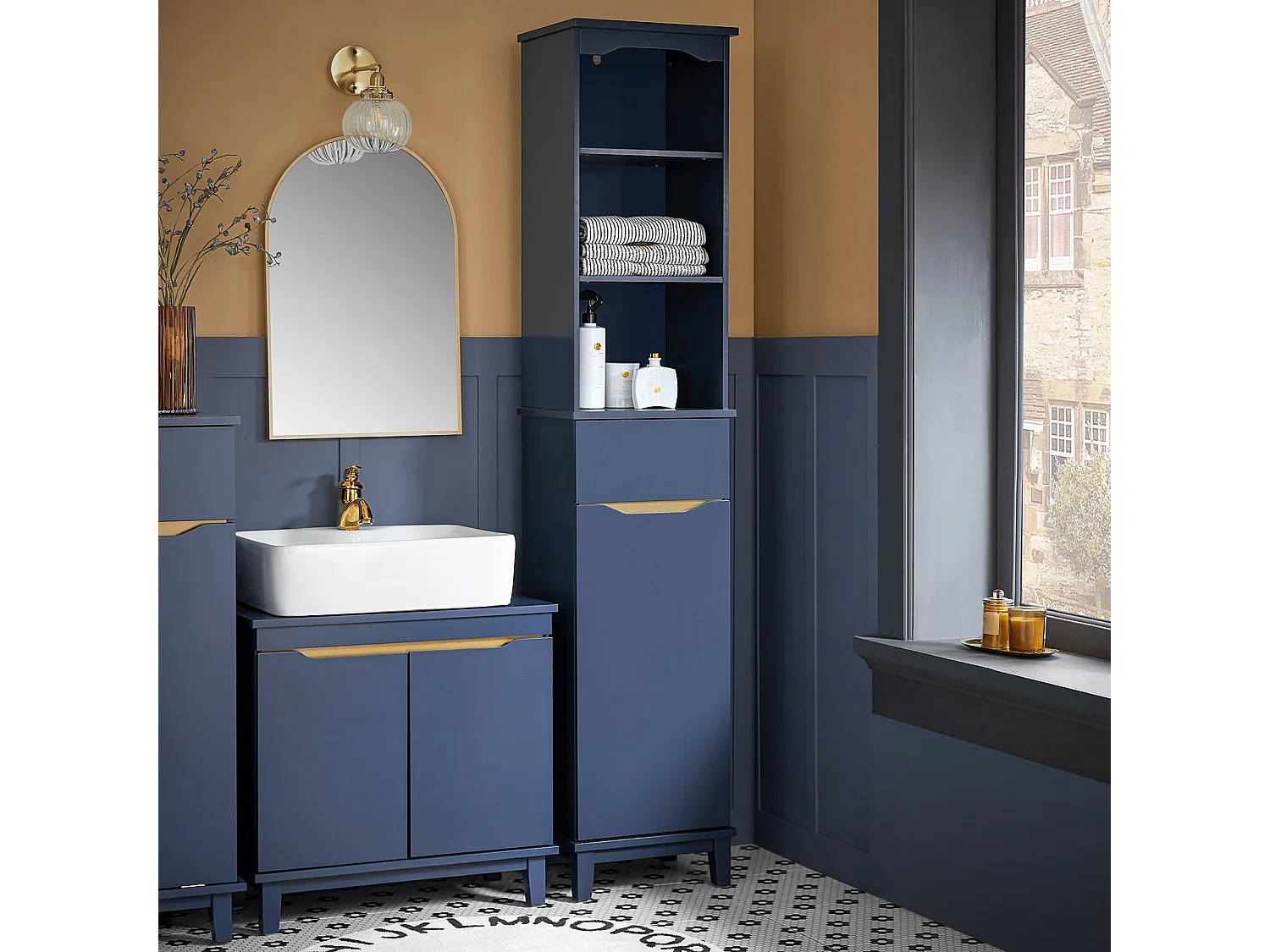 SoBuy BZR112-B Meuble Colonne de Salle de Bain, Armoire Haute, Étagère de Rangement, Placard de Rangement, Colonne de Rangement