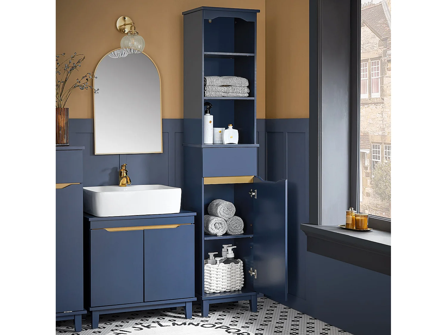 SoBuy BZR112-B Meuble Colonne de Salle de Bain, Armoire Haute, Étagère de Rangement, Placard de Rangement, Colonne de Rangement