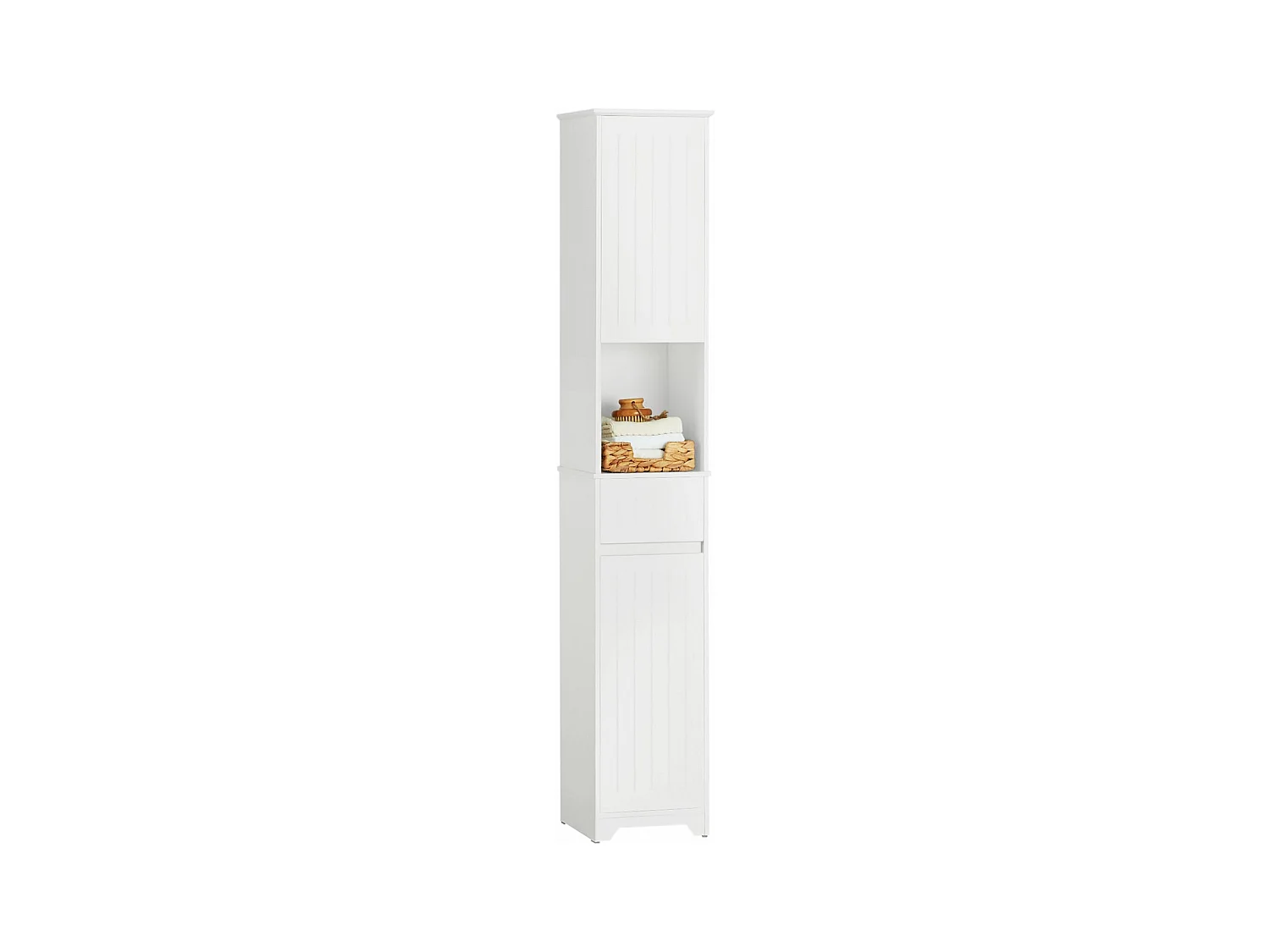 Sobuy bzr109-w meuble colonne de salle de bain armoire haute etagère de rangement meuble de rangement sur pieds avec 2 portes et 1 tiror et 1 compartiment ouvert