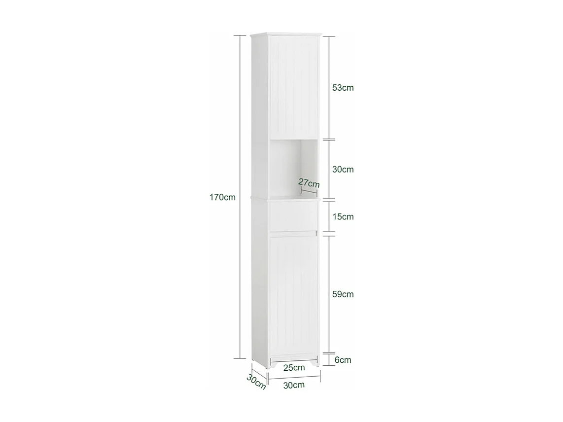 Sobuy bzr109-w meuble colonne de salle de bain armoire haute etagère de rangement meuble de rangement sur pieds avec 2 portes et 1 tiror et 1 compartiment ouvert