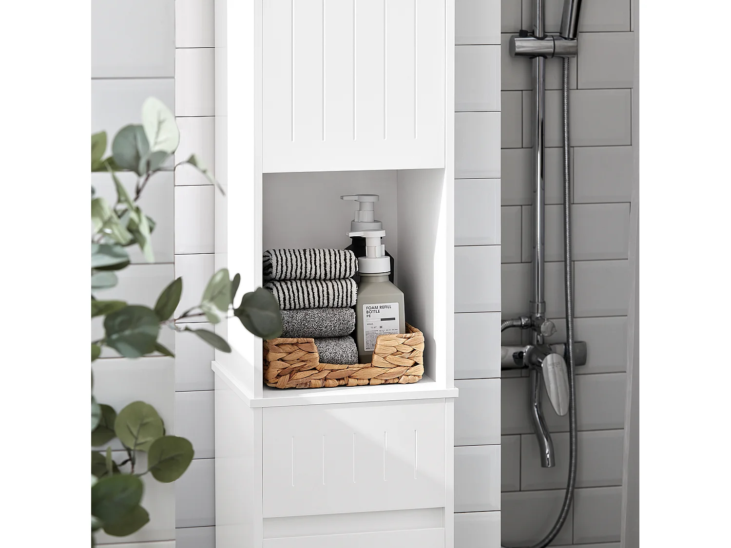 Sobuy bzr109-w meuble colonne de salle de bain armoire haute etagère de rangement meuble de rangement sur pieds avec 2 portes et 1 tiror et 1 compartiment ouvert