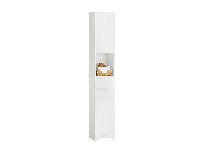 Sobuy bzr109-w meuble colonne de salle de bain armoire haute etagère de rangement meuble de rangement sur pieds avec 2 portes et 1 tiror et 1 compartiment ouvert