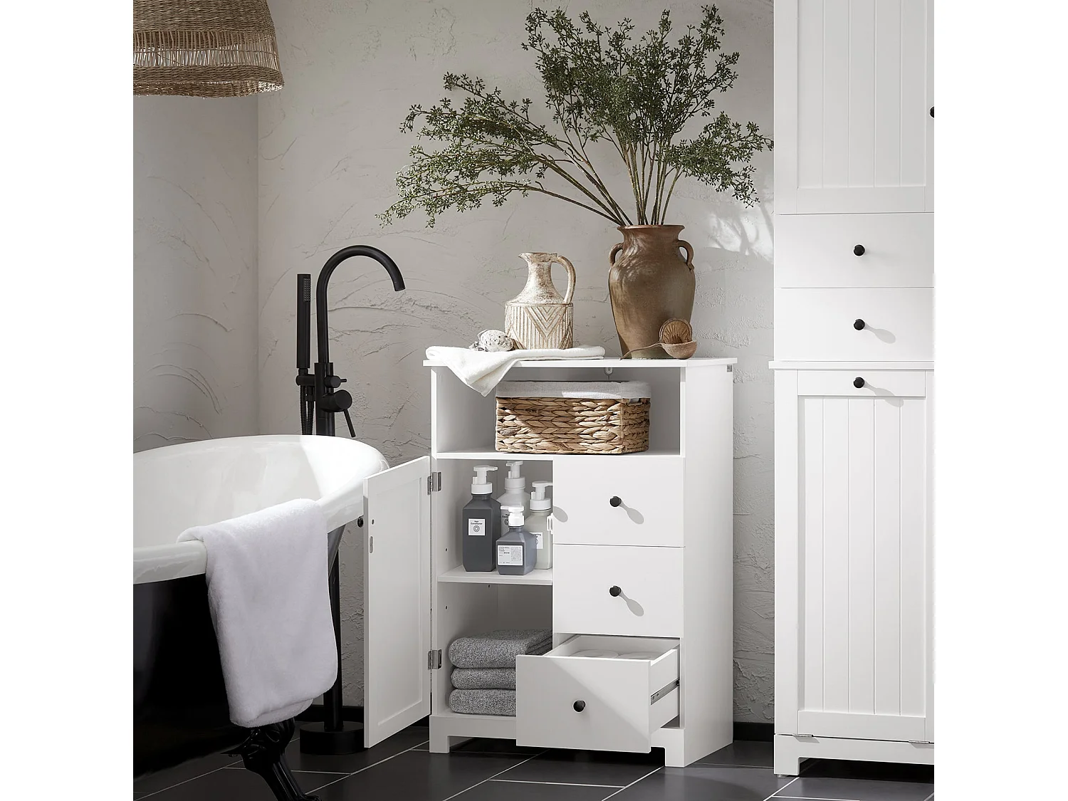 SoBuy BZR107-W Meuble de Rangement Salle de Bain, Meuble Demi-Colonne, Meuble Bas, Armoire Toilettes WC, Placard