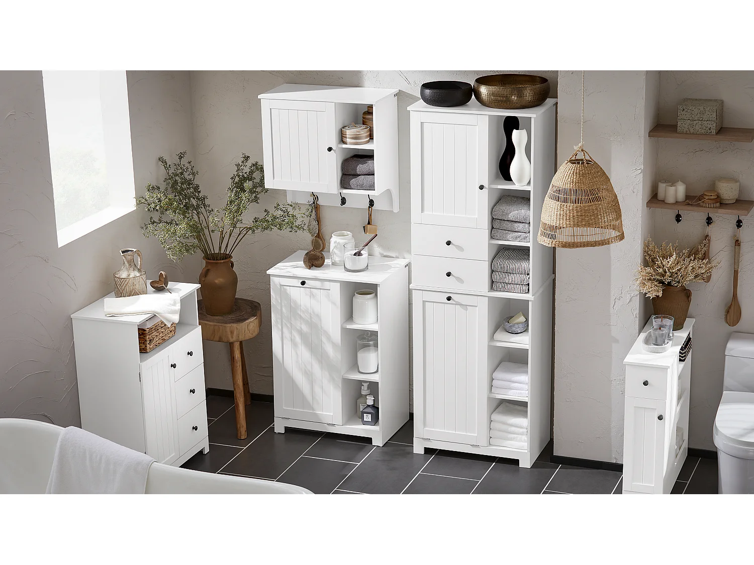 SoBuy BZR107-W Meuble de Rangement Salle de Bain, Meuble Demi-Colonne, Meuble Bas, Armoire Toilettes WC, Placard