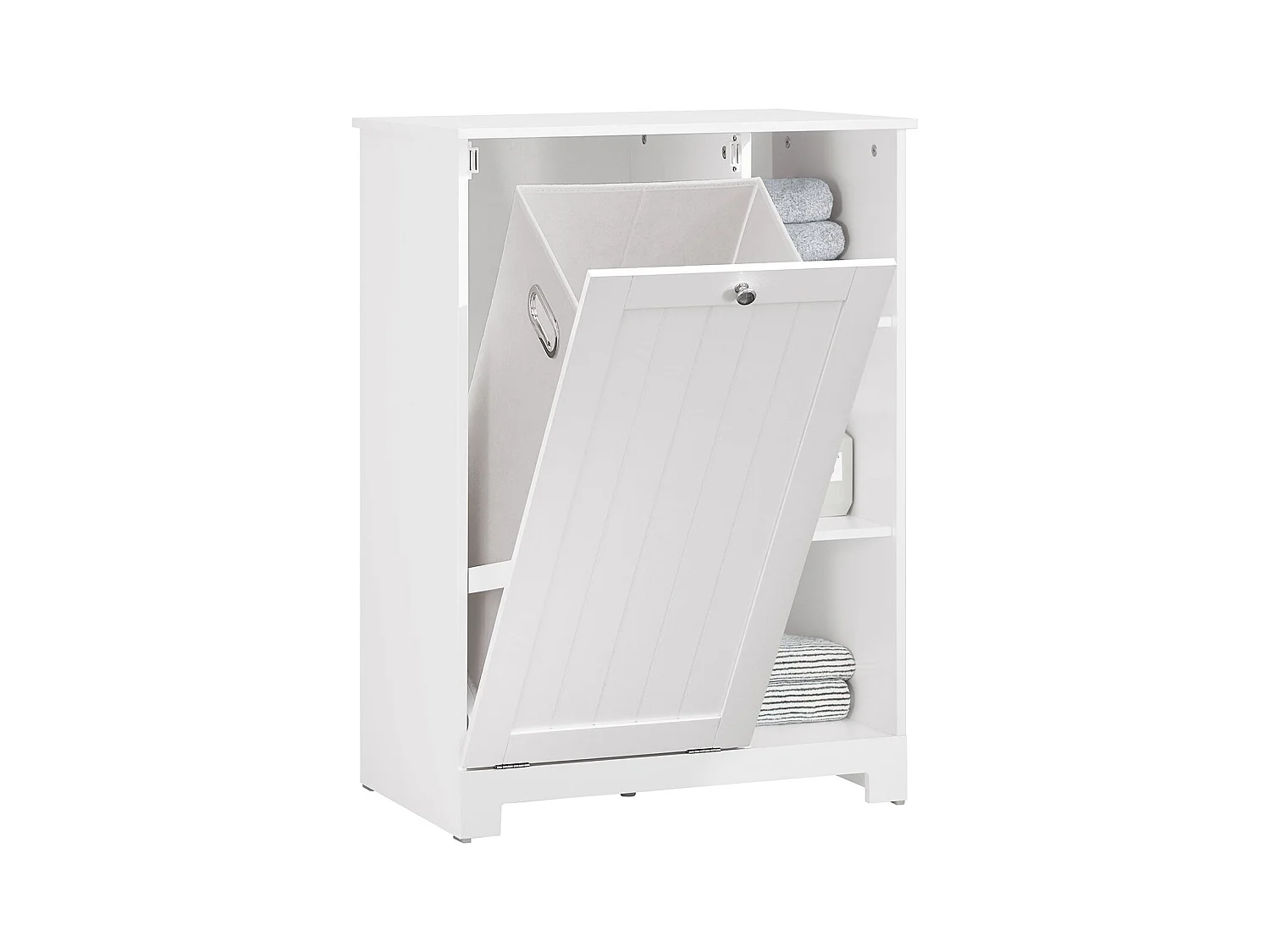 SoBuy BZR105-W Armoire à Linge avec Sac à Linge avec 3 étagères et 1 Panier à Linge Amovible
