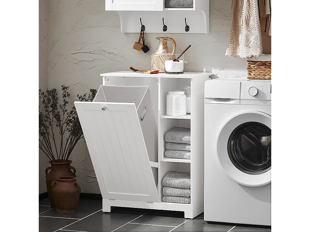 Armoire à Linge avec Sac à Linge avec 3 étagères et 1 Panier à Linge Amovible SoBuy BZR105-W
