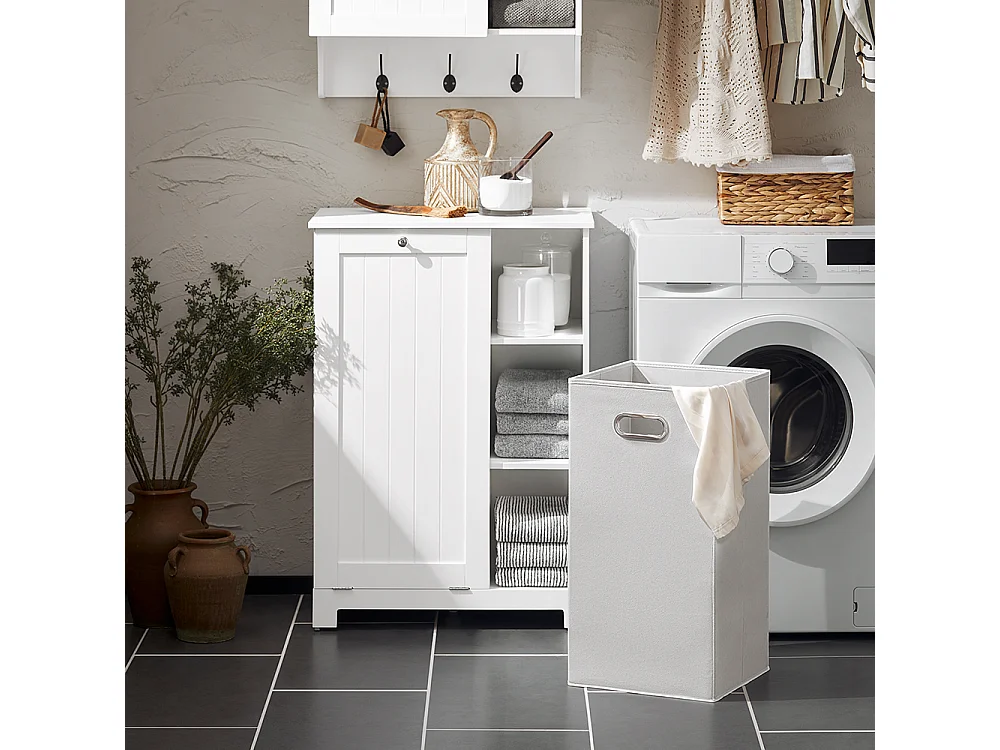 Armoire à Linge avec Sac à Linge avec 3 étagères et 1 Panier à Linge Amovible SoBuy BZR105-W