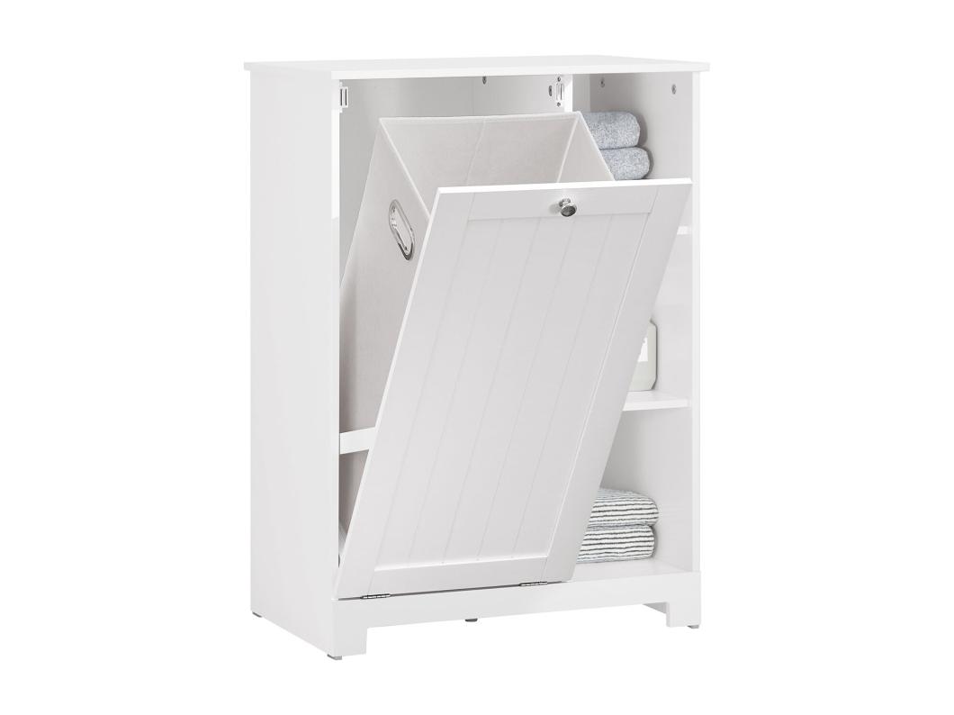 SoBuy BZR105-W Waszak Waskast met 3 Planken en 1 Uitneembare Wasmand