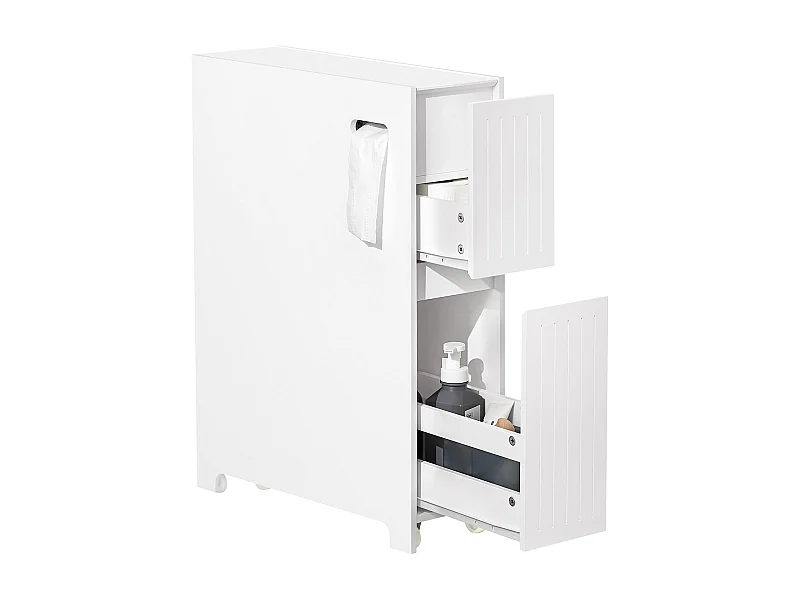 Estantería Estrecha para Nichos para Baño Armario Móvil Multifuncional de Almacenaje Mueble Auxiliar con 2 Cajones y 4 Ruedas 60 x 20 x 75 Blanco BZR111-W SoBuy ES