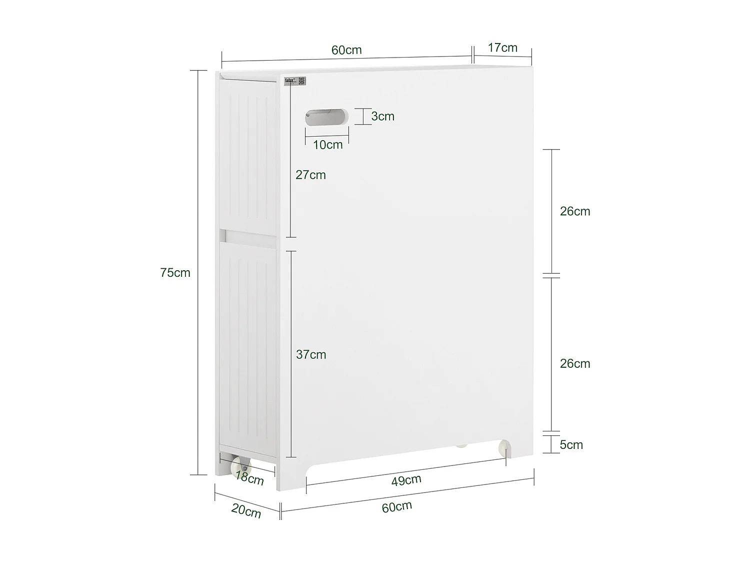 Estantería Estrecha para Nichos para Baño Armario Móvil Multifuncional de Almacenaje Mueble Auxiliar con 2 Cajones y 4 Ruedas 60 x 20 x 75 Blanco BZR111-W SoBuy ES