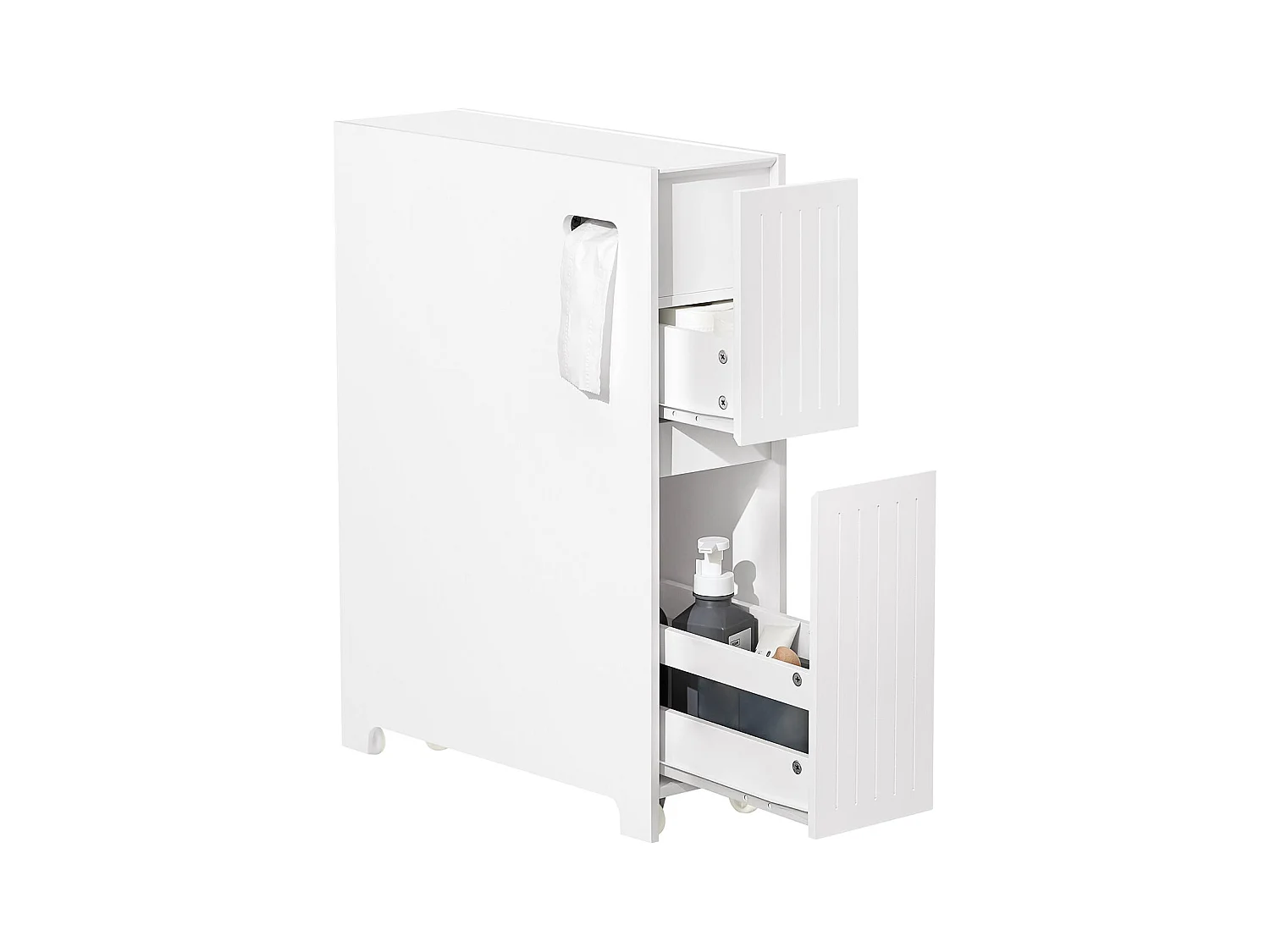 SoBuy BZR111-W Armoire WC Toilettes Compact, sur Support Papier Toilette avec 1 Porte Basculante, 2 Tiroirs et un 1 Compartiment Ouvert