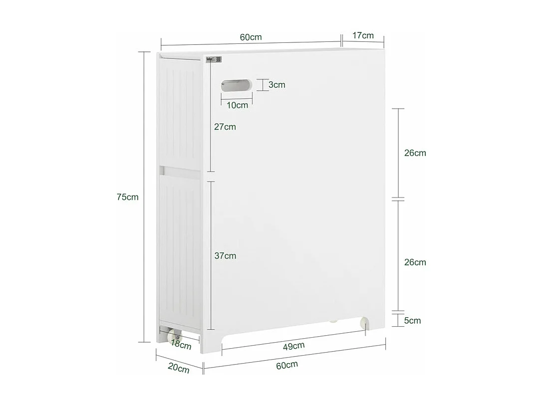 SoBuy BZR111-W Armoire WC Toilettes Compact, sur Support Papier Toilette avec 1 Porte Basculante, 2 Tiroirs et un 1 Compartiment Ouvert