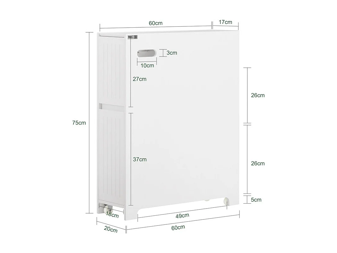 SoBuy BZR111-W Armoire WC Toilettes Compact, sur Support Papier Toilette avec 1 Porte Basculante, 2 Tiroirs et un 1 Compartiment Ouvert