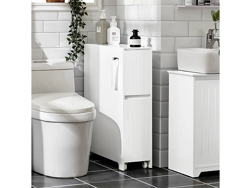 Carrellino Salvaspazio Mensola Nicchia 20cm Con Ruote Organizzatore Bagno Mobiletto Bagno Mobile Porta Carta Igienica Bianco 20x60x75cm BZR111-W SoBuy