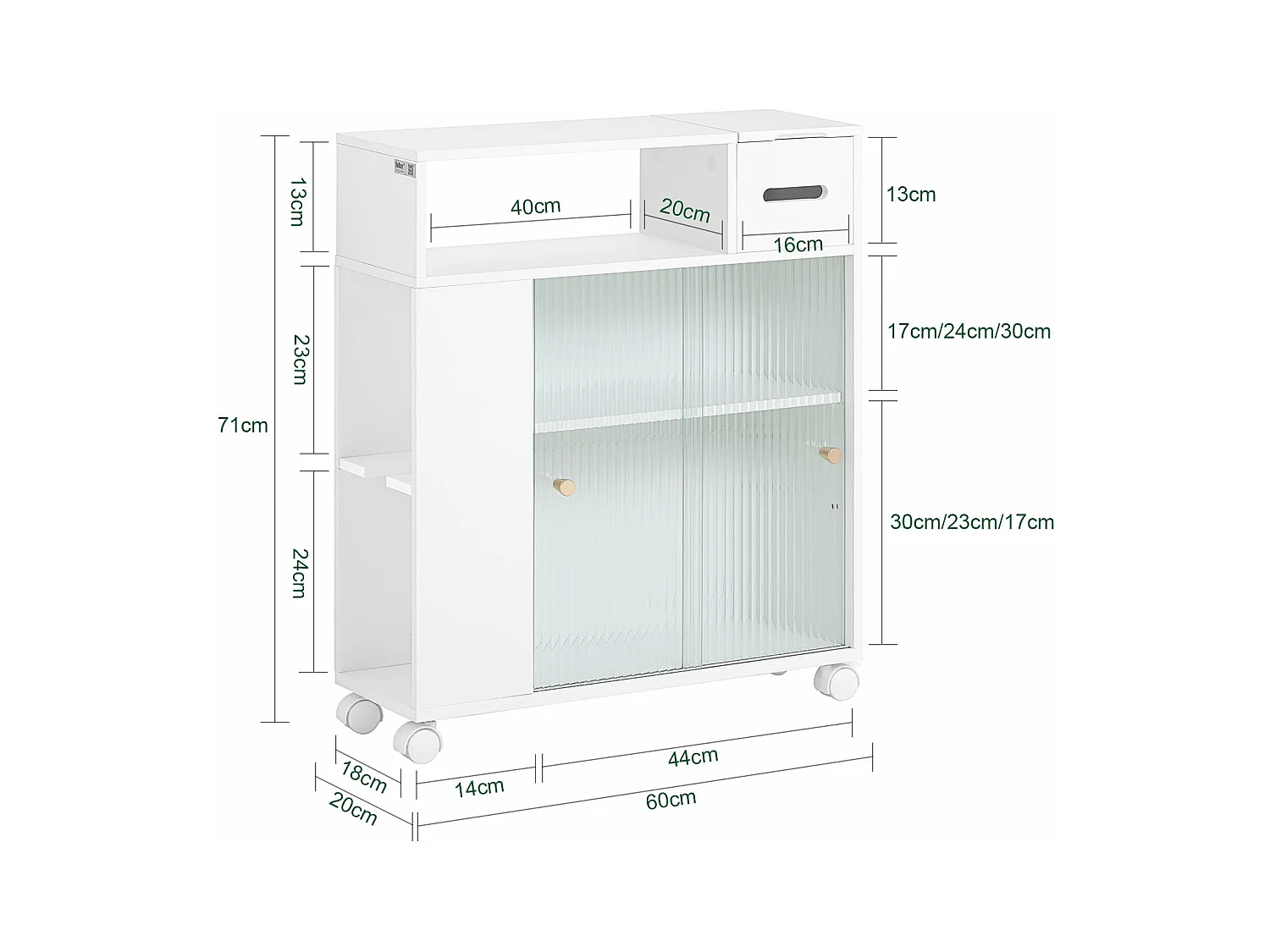 SoBuy BZR117-W Armoire WC Toilettes, Meuble Étroit Salle de Bain sur Roulettes, Support Papier Toilette avec 2 Portes Coulissantes en Verre