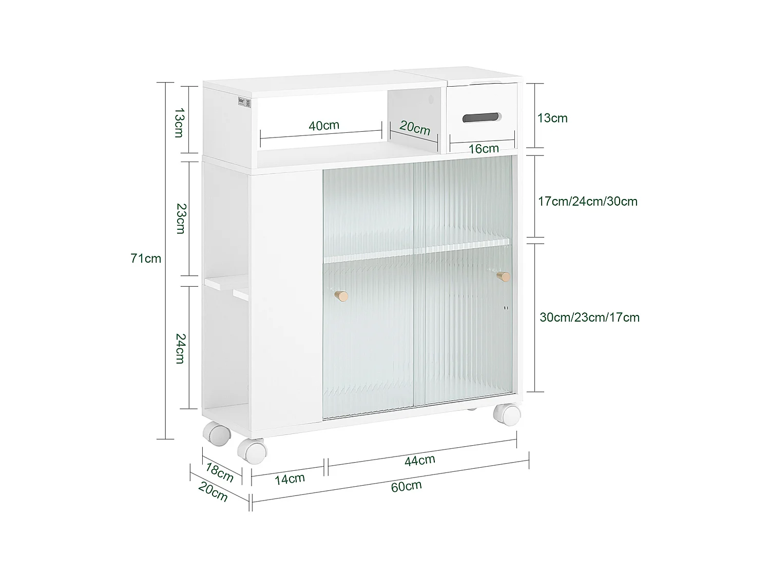SoBuy BZR117-W Armoire WC Toilettes, Meuble Étroit Salle de Bain sur Roulettes, Support Papier Toilette avec 2 Portes Coulissantes en Verre