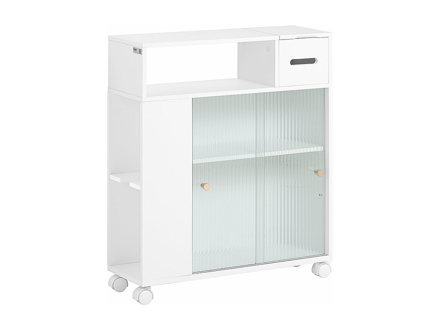Meuble Rangement WC Étroit Avec Roulettes - Portes Coulissantes Rotin - 65x20x70cm - Blanc