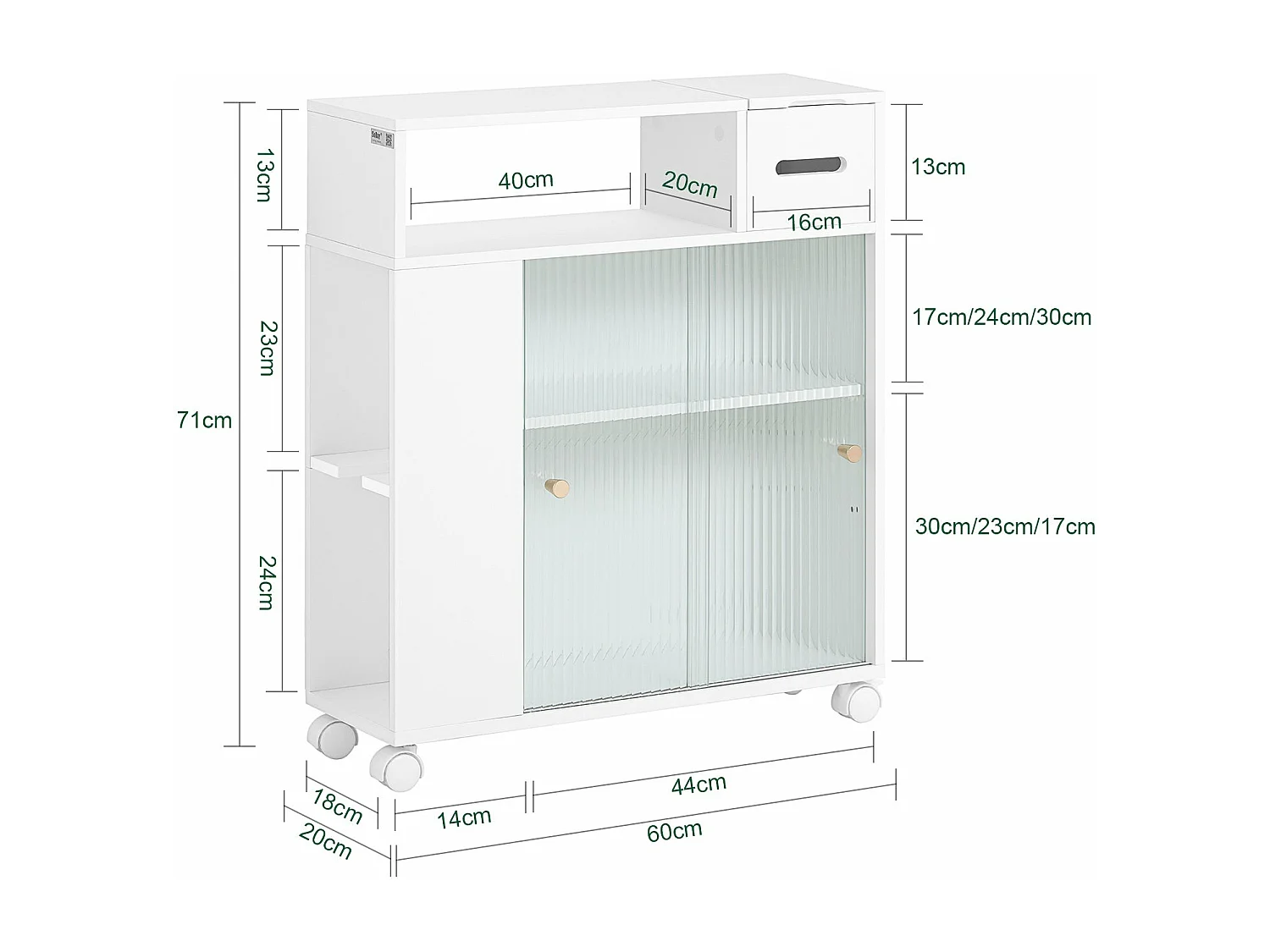 SoBuy BZR117-W Armoire WC Toilettes, Meuble Étroit Salle de Bain sur Roulettes, Support Papier Toilette avec 2 Portes Coulissantes en Verre