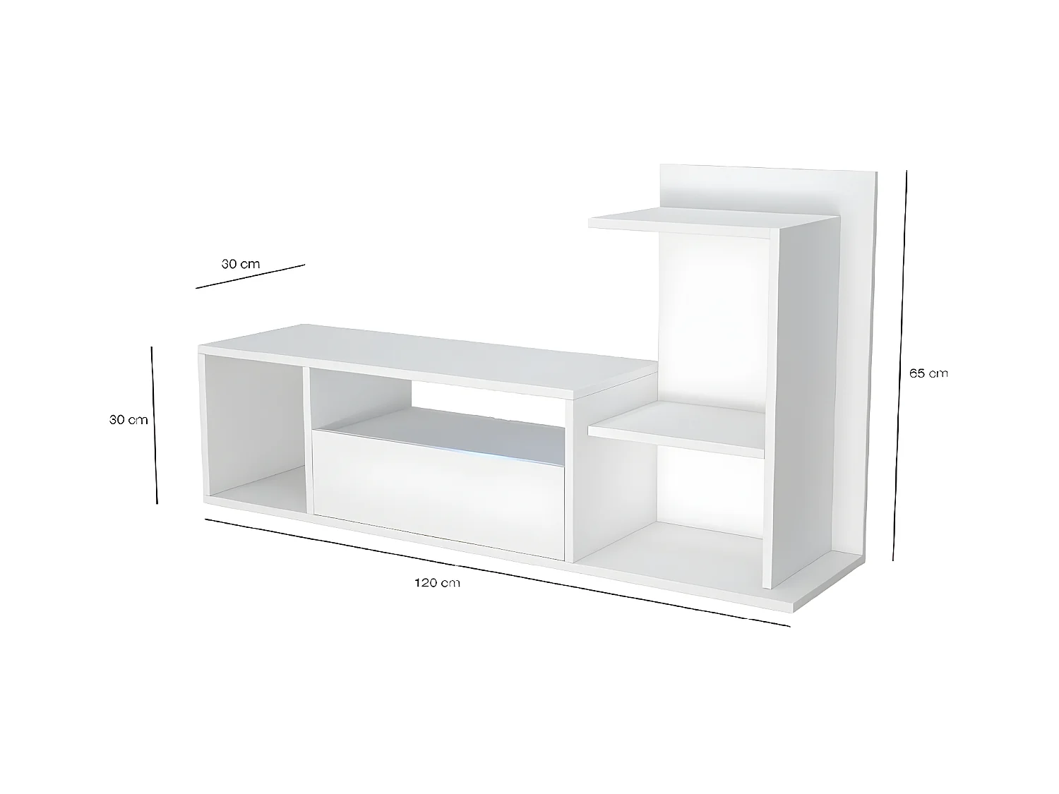 Meuble TV Sabrina, Blanc, 150x22x25 cm, EPIKASA