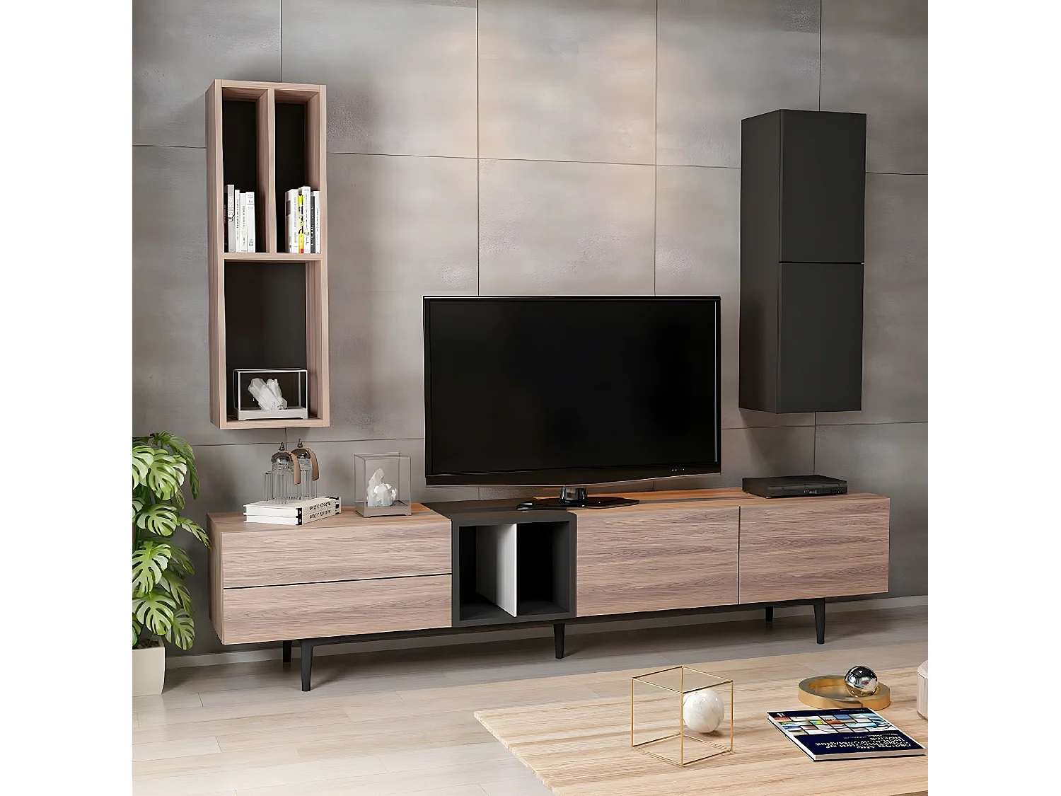 Meuble TV Elettra, Pin, 195x37x90 cm, EPIKASA